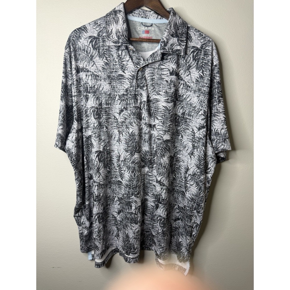 Chaps Performance Gray Hawaiian SOFT Polo Short Sleeve Golf Shirt Mens 2XL